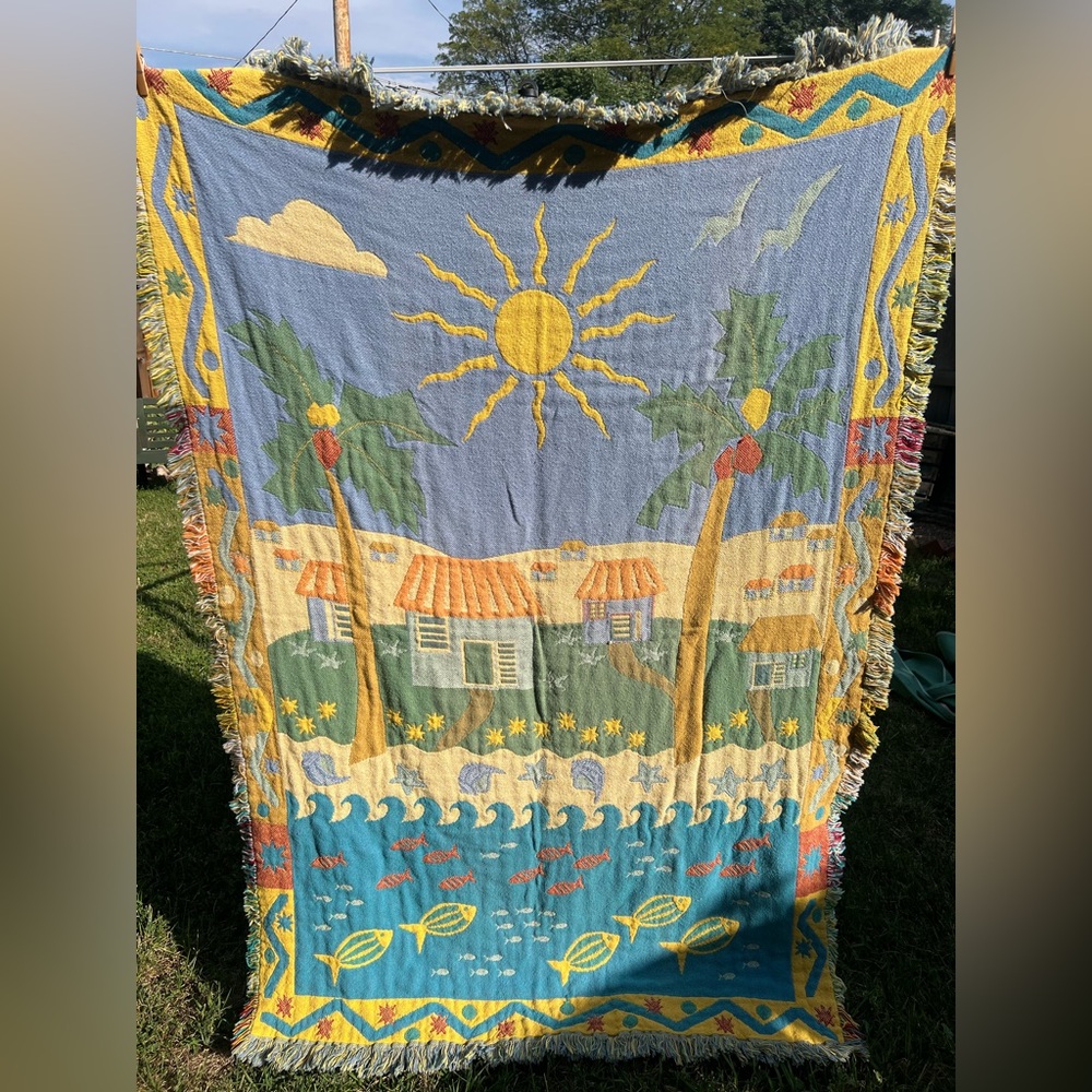 Vintage cotton woven couch / sofa  blanket / throw
